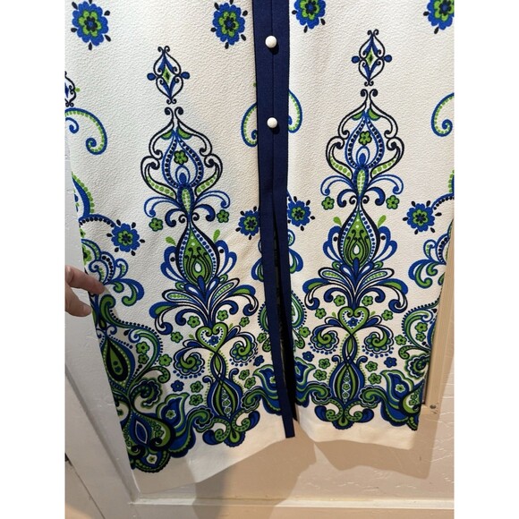 Vtg 60's 70's Maxi Dress sleeveless blue green paisley mod boho summer retro - Picture 8 of 10